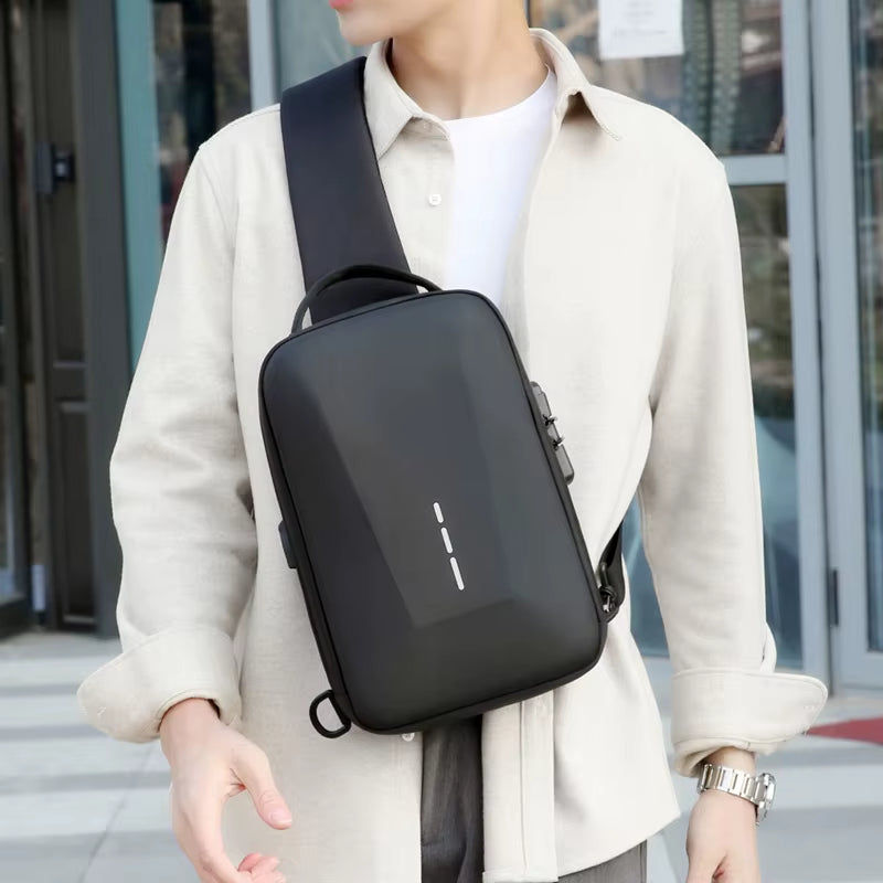 Anti-Theft Combination Lock Chest Packs with USB Charging Port Fashion Business Men'S Crossbody Bag Travel Storage Shoulder Bag