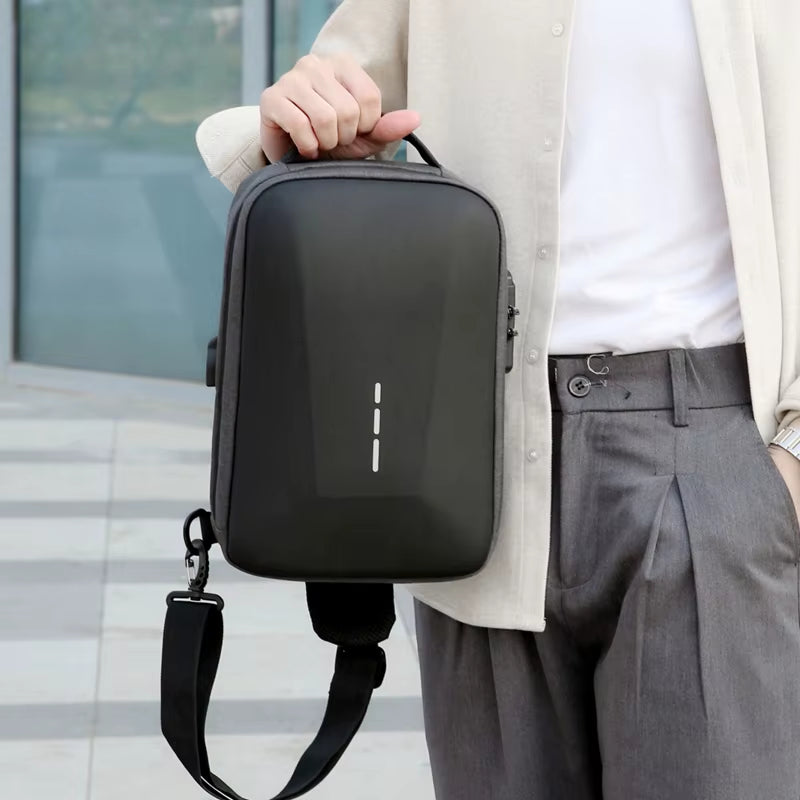 Anti-Theft Combination Lock Chest Packs with USB Charging Port Fashion Business Men'S Crossbody Bag Travel Storage Shoulder Bag