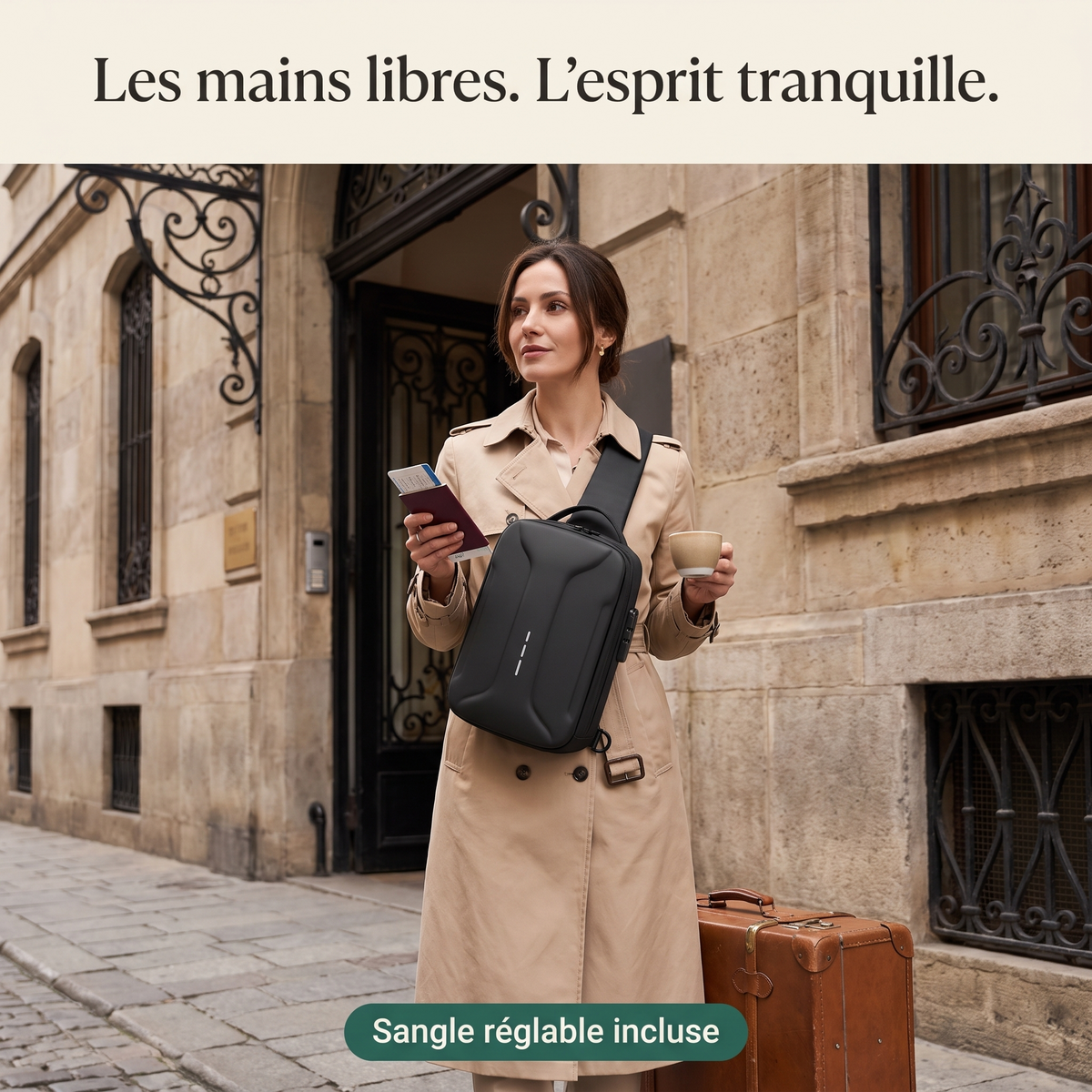Sac porté en voyage, mains libres